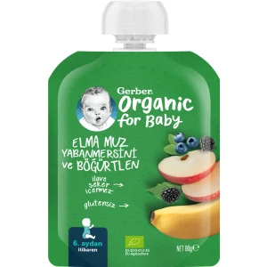 Organik Elma Muz Yabanmersini ve Böğürtlen Püresi 90 gr