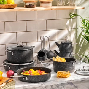 Biogranit Steel Plus Karnıyarık Tencere Seti Gri Granit Kaplama 3 Parça 26 cm