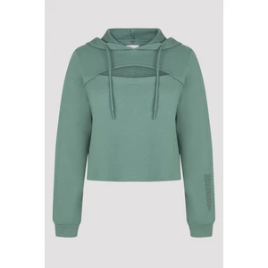 Koyu Yeşil Uzun Kollu Önü Pencere Detaylı Kapüşonlu Sweatshirt