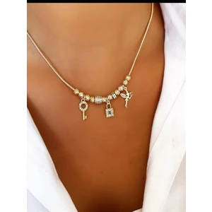 Kadın Özel Kaplama Zarif Dorika Kilit Anahtar Peri Detay Kararmaz  Kolye  43 cm