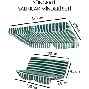 Mor Minder Salıncak Minder Seti Tenteli Salıncak Minder Seti 2 Kişilik Süngerli Yeşilbeyazçizgili