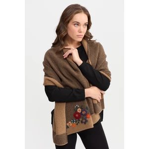 Desen Triko Kadın Çiçek Işlemeli Triko Şal V.camel