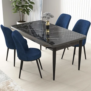 Concept Nil Serisi, Siyah Mermer Desen Masa 70X110 Sabit Yemek Masası Takımı,  4 Sandalye