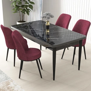 Concept Nil Serisi, Siyah Mermer Desen Masa 70X110 Sabit Yemek Masası Takımı,  4 Sandalye