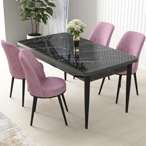 Concept Nil Serisi, Siyah Mermer Desen Masa 70X110 Sabit Yemek Masası Takımı,  4 Sandalye