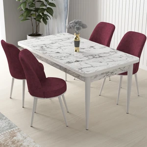 Concept Nil Serisi beyaz Mermer Desen 70 x 110 cm Sabit Yemek Masası Takımı Masa 4 Sandalye