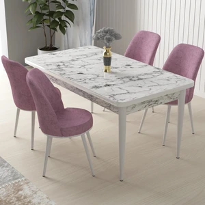 Concept Nil Serisi beyaz Mermer Desen 70 x 110 cm Sabit Yemek Masası Takımı Masa 4 Sandalye