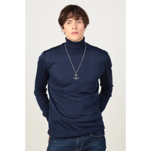 Slim Fit Dar Kesim Tam Boğazlı Yaka Düz Yün Erkek Kazak