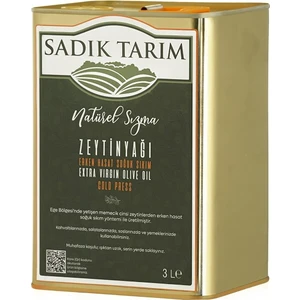 Sadık Tarım Erken Hasat Soğuk Sıkım Filtresiz Natürel Sızma Zeytinyağı Düşük Asit Tek Bahçe 3 Litre Teneke 3 Lt