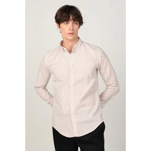 Slim Fit Uzun Kol Poplin Baskılı Garnili Erkek Gömlek