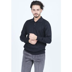 Ateş Triko Erkek Polo Yaka Çizgi Detaylı Yün Kazak 6091893 Lacivert