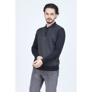 Erkek Desenli Polo Yaka Triko Yün Kazak 4533224 Lacivert