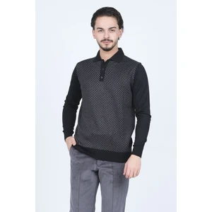 Erkek Desenli Polo Yaka Triko Yün Kazak 4533224 Siyah