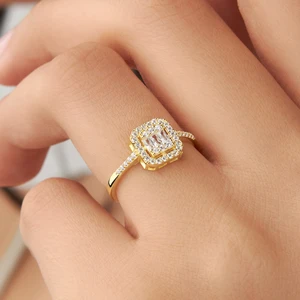 Siset Gümüş 925 Ayar Sarı Altın Kaplama Baget Taşlı Gümüş Yüzük