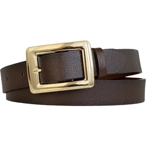 Goderi   Deri Gold Dikdörtgen Tokalı Koyu Kahverengi Ince Kadın Kemeri, 3cm