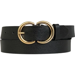 Goderi   Deri Gold Cɔ Tokalı Siyah Ince Kadın Kemeri, 3cm