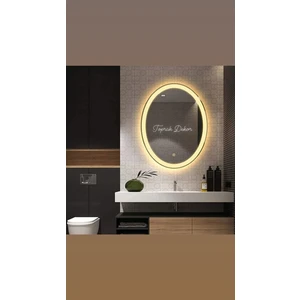 Toprak Dekor 80*60 Elips Günışığı Ledli Dokunmatik Kumlamalı Ayna Banyo Aynası Ledli Ayna