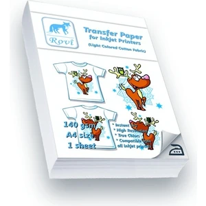 Transfer Kağıdı Premium A4 140GSM Açık Renk Pamuklu Kumaşlar İçin 1 Yaprak