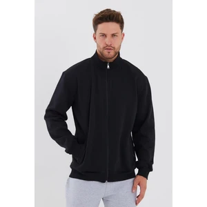 Içi Pamuklu Fermuarlı Dik Yaka Yan Cepli Erkek Siyah Hırka