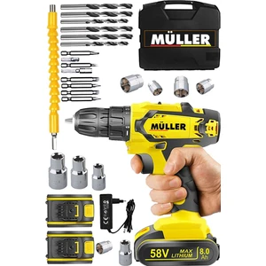 Germany X-Torq 58 V 5 Ah Çift Metal Şanzıman Çift Akülü Vidalama Matkap 27 Parça Set