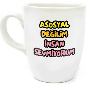 Palto Tasarım Asosyal Değilim Insan Sevmiyorum Krem Oval Kupa