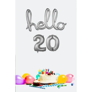 20 Yaş Doğum Günü Balonları - Hello 20 El Yazısı Gümüş Renk Folyo Balon