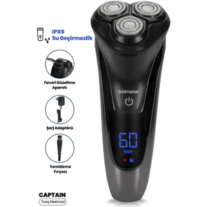 Captain Dijital Ekranlı GM9120 Islak Kuru Ipx6 Su Geçirmez Şarjlı Tıraş ve Favori Makinesi