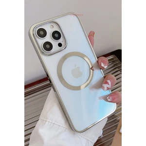 Iphone 14 Pro Max Uyumlu Kılıf Magsafe Köşeleri Renkli Lüx Şeffaf Kamera Korumalı Silikon Kapak