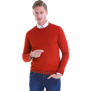 Kiremit Regular Fit Çizgili Yün Bisiklet Yaka Triko Kazak