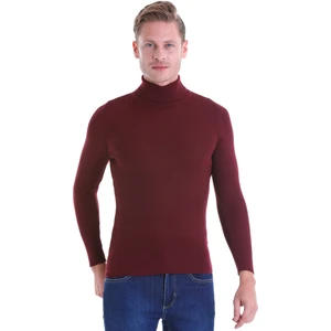 Bordo Regular Fit Düz Balıkçı Yaka Klasik Yün Triko Kazak