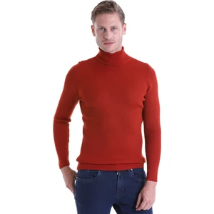 Kiremit Regular Fit Düz Balıkçı Yaka Klasik Yün Triko Kazak