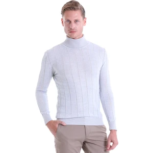 Gri Regular Fit Desenli Balıkçı Yaka Yün Triko Kazak