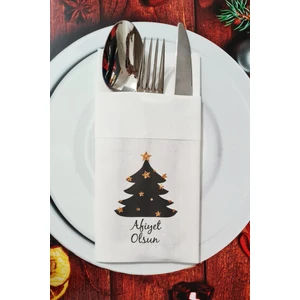 Kumaş Dokulu Yılbaşı Ağacı Afiyet Olsun Yazılı Yılbaşı Yeni Yıl Sunum Peçetesi