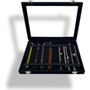 Richbox Tesbih Kolye Bileklik Kutusu Alcantara Siyah