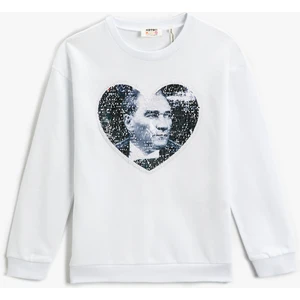 Atatürk Baskılı Çift Taraflı Pul Payet İşlemeli Sweatshirt