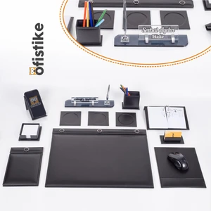 Siyah 10 Parça Düğmeli Sümen Takımı –  Kalemli Kristal Masa Isimlik