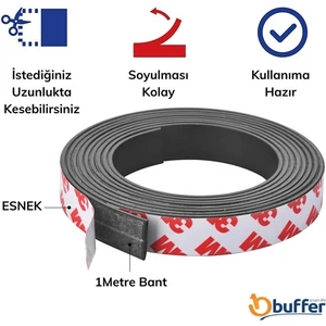Yapışkanlı Şerit Mıknatıs Magnet Kes Kullan Güçlü Sağlam Rulo Çıkarılması Kolay Siyah 2 cm x 1 mt