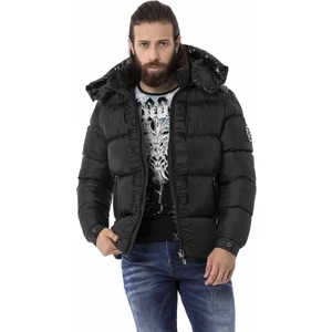Cipo & Baxx CM201 Elyaf Dolgu Nakışlı Siyah Şişme Mont