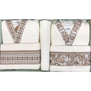 Butterfly Krem Krem Happy Set Aile Bornoz Seti + Banyo Paspas Hediyeli
