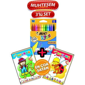 Bic Plastidecor Silinebilir Pastel Boya 12 Renk+2 Adet Ata Kalın Boyama (Ciltli)