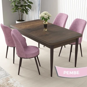Concept Nil Serisi, Barok Ahşap Desen Masa 70X110 Sabit Yemek Masası Takımı, 4 Sandalye