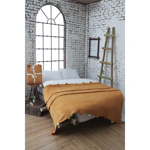 Dolce Bonita Home Çift Kişilik Ponponlu Pike Battaniye 200X220 Hardal