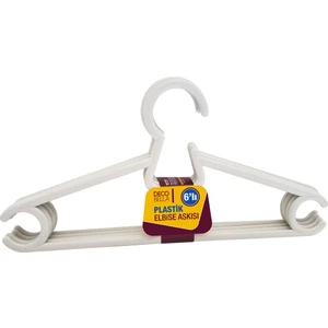 6'lı Beyaz Plastik Elbise Askısı - Plastik Yetişkin Kıyafet Askı 50611