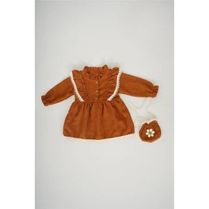 Miniko Kids Kız Bebek Uzun Kol Papatya Desenli Çantalı Elbise