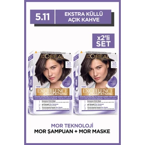 L'Oréal Paris Excellence Cool Creme 5.11 Ekstra Küllü Açık Kahve Saç Boyası 2'li Set