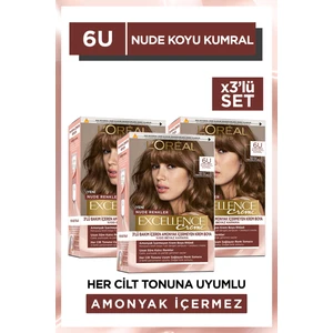 L'Oréal Paris Excellence Creme 6u Nude Koyu Kumral Saç Boyası 3'lü Set