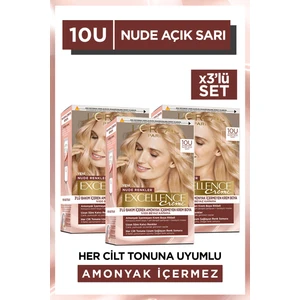 L'Oréal Paris Excellence Creme 10U Nude Açık Sarı Saç Boyası 3'lü Set