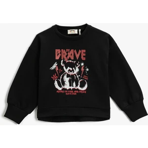 Ayı Baskılı Sweatshirt Pamuklu Bisiklet Yaka