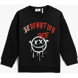 Baskılı Kapşonlu Sweatshirt Şardonlu Bisiklet Yaka