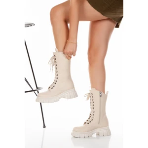 Kadın 466 -Bj Bej  Bağcık Görünümlü  Bot&bootie&postal